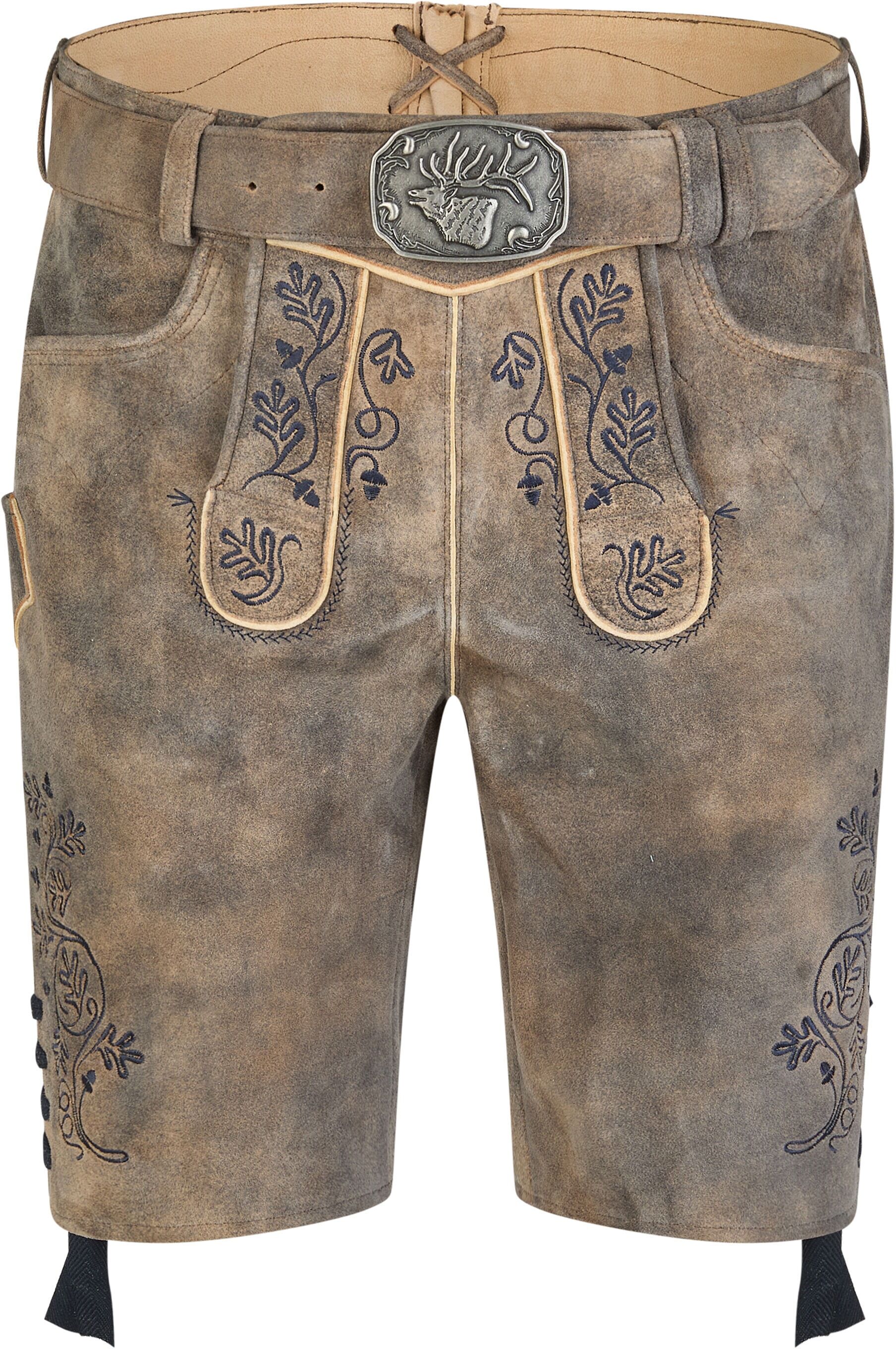 Lederhose SPIETH & WENSKY "Spieth & Wensky Lederhose Kandersteg", Herren, Gr. 48, N-Gr, braun (walzer, st blau), Obermaterial: 100% Lammleder LEL., uni, regular fit, Hosen Lederhose, mit passendem Gürtel