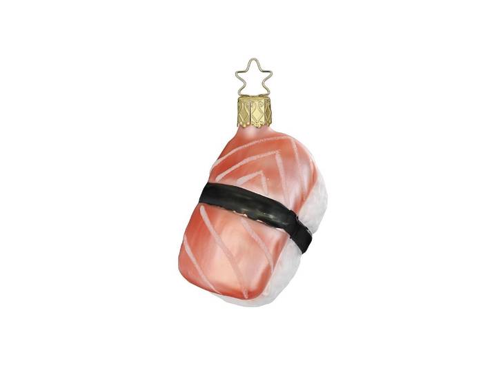 Weihnachtsbaumkugel INGE-GLAS Sushi Nigiri 45053 cm, Lachs/Schwarz/Weiss , rot (lachs, schwarz, weiß), H:7,5cm, Glas, Weihnachtsbaumkugeln, Weihnachtsbaumkugel