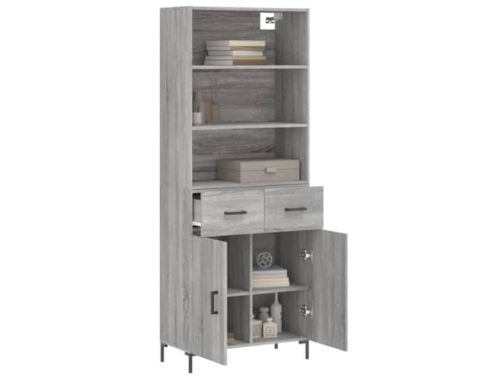 KTHLBRH Sideboard Grau Sonoma 69,5 x 34 x 180 cm Holz mehrschichtig Aufbewahrungsschrank für Wohnzimmer, Türen zum Verstecken von Gegenständen, Füße aus Metall, Montage erforderlich
