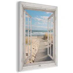 AKUSTIKBILD Fenster - Meer - Küste - Natur - Ausblick - Strand - Wattenmeer Wandbilder 60x80 cm