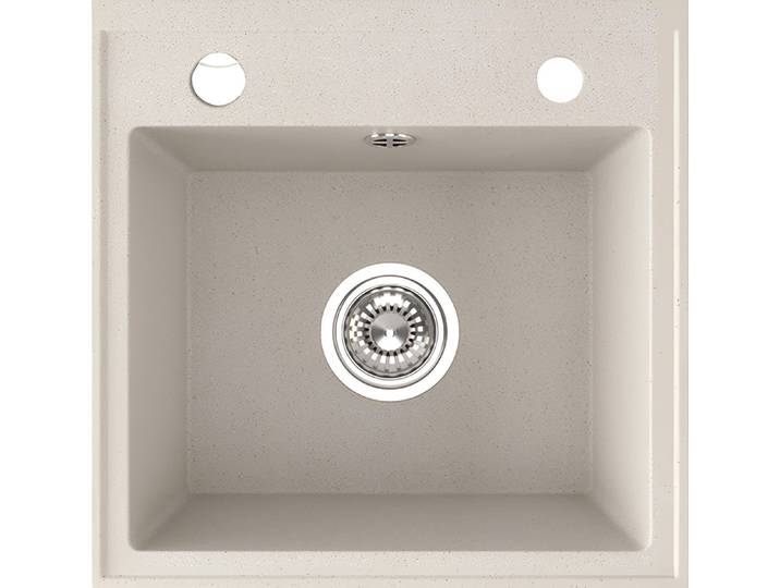 KOLMAN Küchenspüle Einzelbecken T.III Granitspüle, Quadratisch, 44/44 cm, Beige, Space Saving Siphon GRATIS