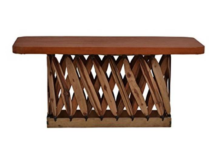 MiaMöbel Wohnzimmertisch Equipales - Sofatisch aus Massivholz (Zeder) & Schweinsleder - HBT: 54x120x60 cm