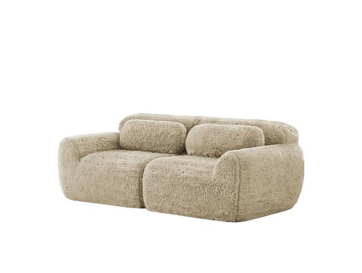 Xylo Canapé 2 places modulaire peluche kaki clair sans structure et base antidérapante
