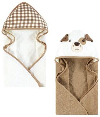Hudson Baby Cotton Animal Face Hooded Towel, Brown Gingham Puppy, One Size - Brown Gingham Puppy - One Size