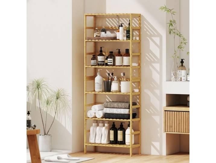 Étagère à 6 niveaux en bois de bambou étagères réglables étagère de rangement autoportante bois naturel