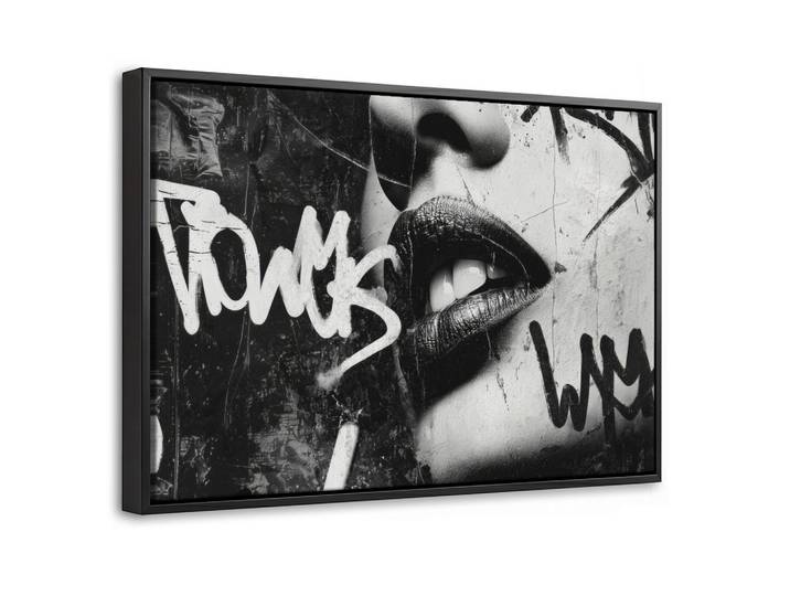 LEINWAND Bilder mit Rahmen - Gesicht - Mund - Graffiti - Schwarz - 30x20