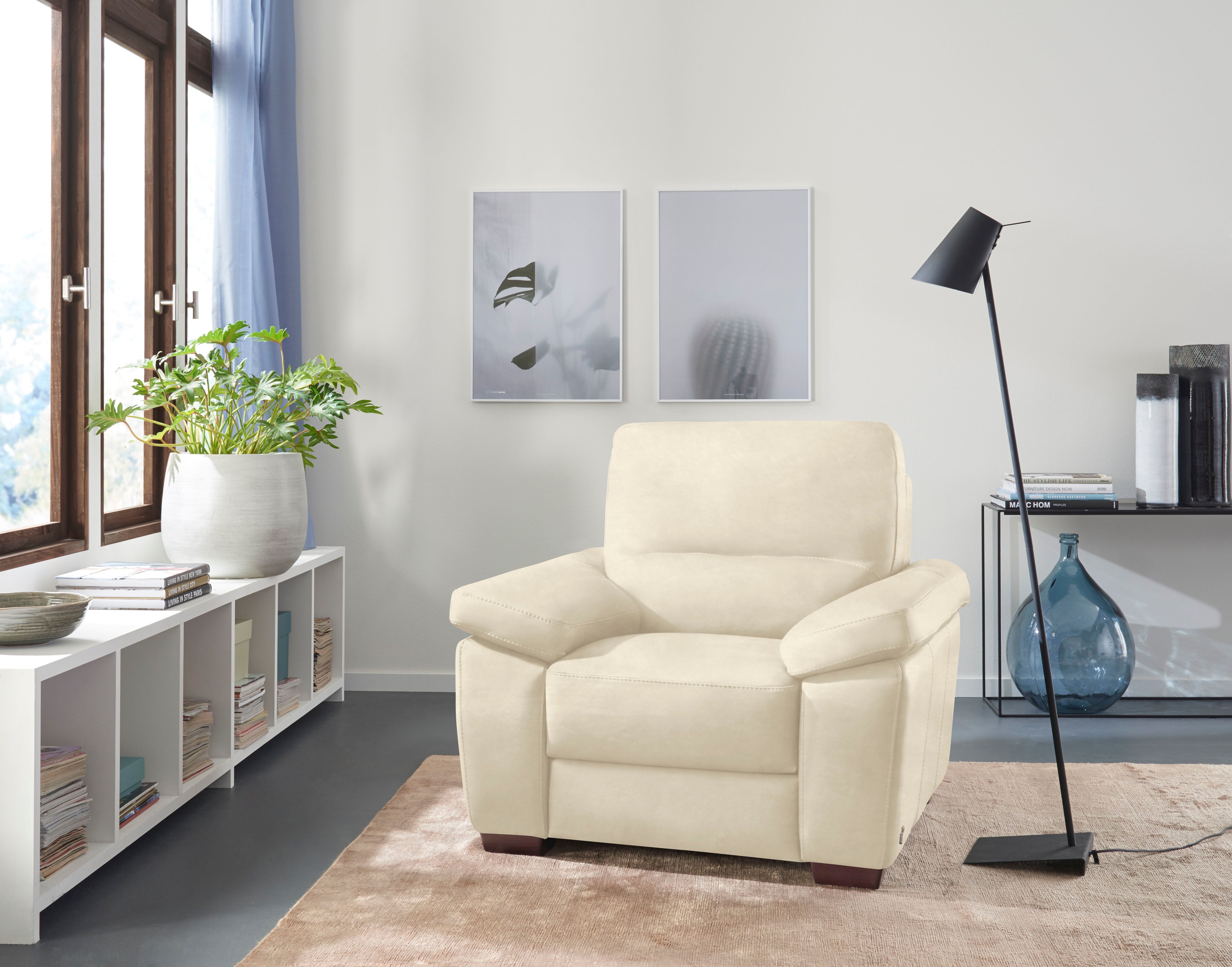 Sessel CALIA ITALIA "Gaia, in edlem Design und mit erstklassigem Sitzkomfort", beige (nata), B:100cm H:92cm T:94cm, Luxus-Microfaser Ginevra (100% Polyester), Sessel, Sessel, aus pflegeleichtem Luxus-Microfaser Ginevra Hydro Care nata Luxus-Microfaser GIN