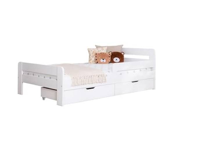 TiCAA Einzelbett Kinderbett Jugendbett, Bennet mit Schubkasten Rausfallschutz für Schlafzimmer, Kinderzimmer Kiefer Massivholz Bettgestell 90/120 x 200 cm