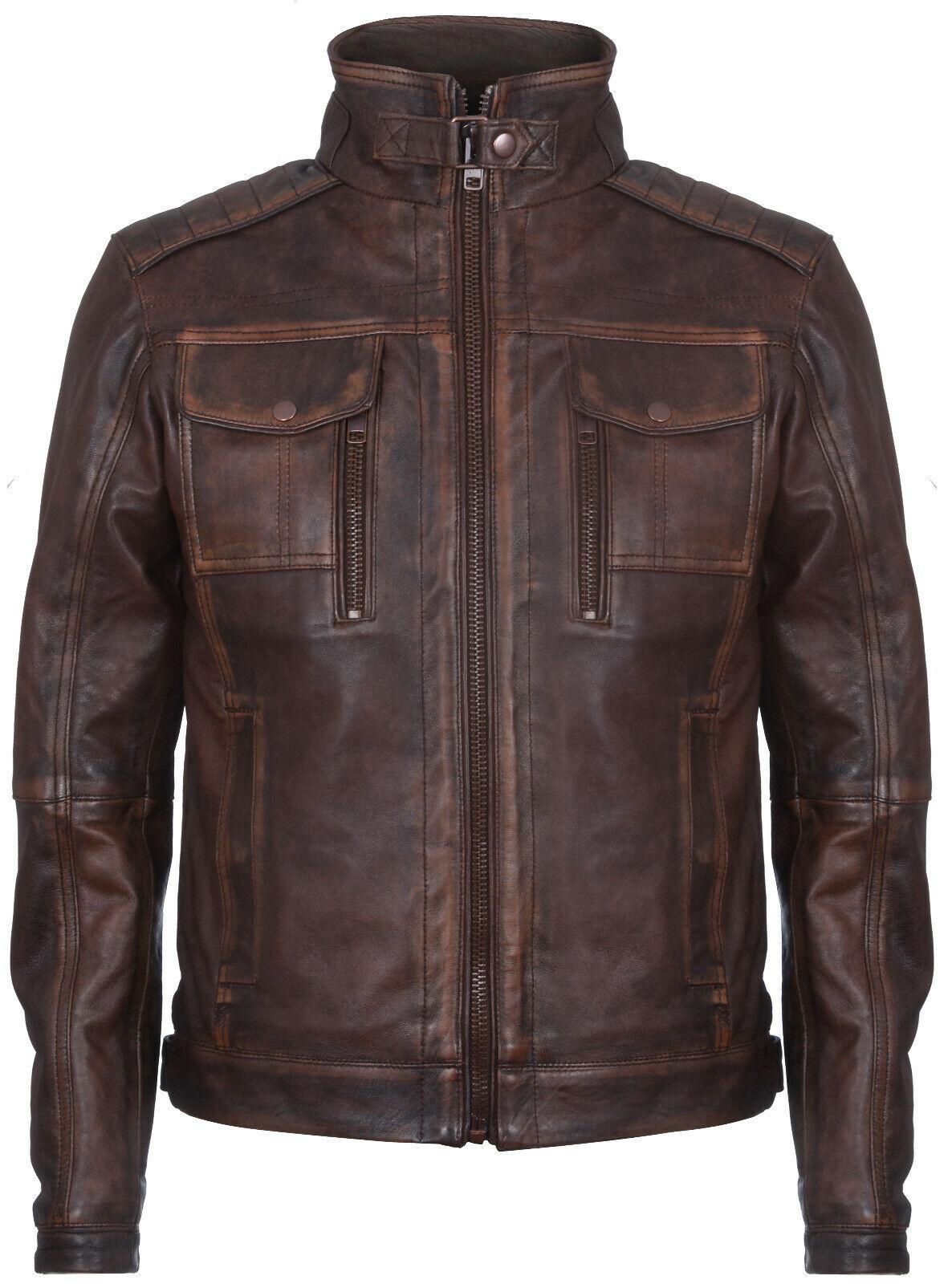 Biker-Motorradjacke aus Leder im Distressed-Look
