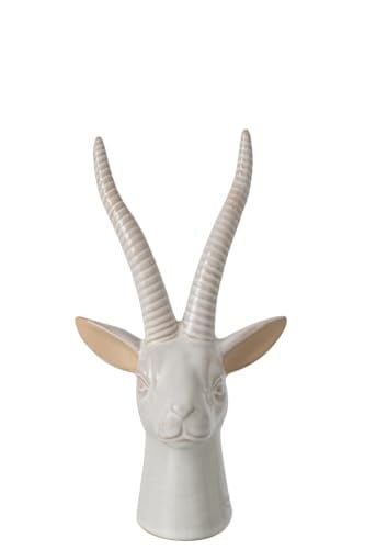 J-Line Decoratie Hert Hoofd - Porselein - Ecru - Medium