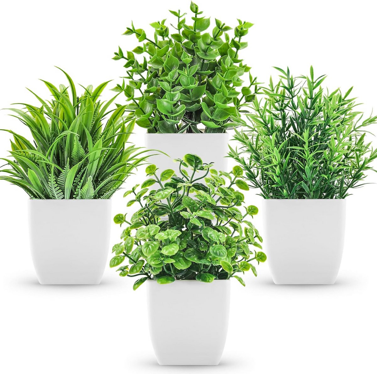 Set van 4 kleine groene kunstplanten met pot voor binnen decoratie