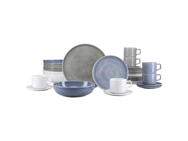 Creatable Kombiservice Session Urban, Grau, Weiß, Graublau, Keramik, 30-teilig, 250 ml,250 ml,900 ml, stapelbar, Geschirr, Geschirrsets, Kombiservice