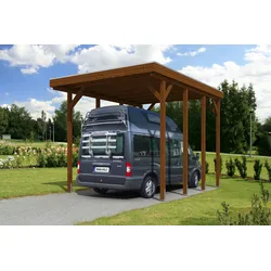 Skan Holz Caravan-Carport Friesland 397x555 cm mit erhöhter Einfahrt-nussbaum Holzcarport