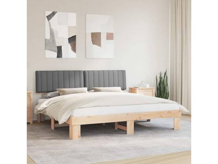 RJPLMFV Bettgestell, Kiefer, massiv, hellgrau, gepolsterter Kopf Lattenrost inklusive, ohne Lattenrost, feucht abwischbar, moderner Stil für Schlafzimmer