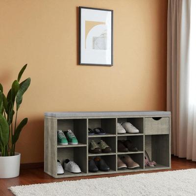 Fundinbaths "Storage Bench with Cushion, 10-Compartment Shoe Rack Bench with Drawer, Entryway Organizer Bench 40.9"" Wide, 330 lb Capacity"