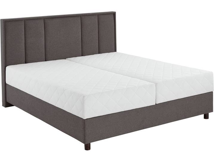 Boxbett, Massivholz, Dunkelgrau, 185×213 cm, Mit Taschen-Federkernmatratze & Bettkasten, ATLANTIC Home Collection