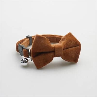 Inspired Finds Velvet Bow Tie Cat Collar With Bell & Adjustable Safety Buckle coffee Color