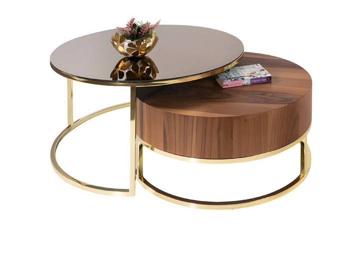 JVmoebel Beistelltisch Eleganter brauner Glastisch für stilvolle Akzente im Raum (2-St., Beistelltisch 1, Beistelltisch 2), Made in Europe