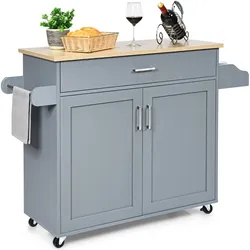 Helloshop26 - Küchenwagen auf Rollen 116 x 40 x 85 cm großes Fassungsvermögen praktischer Stauraum modernes Design graues MDF