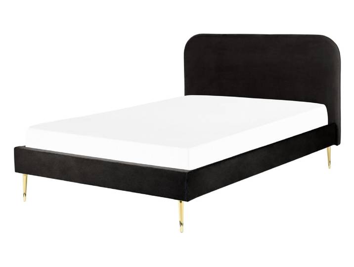 Lit double en tissu noir 140x200