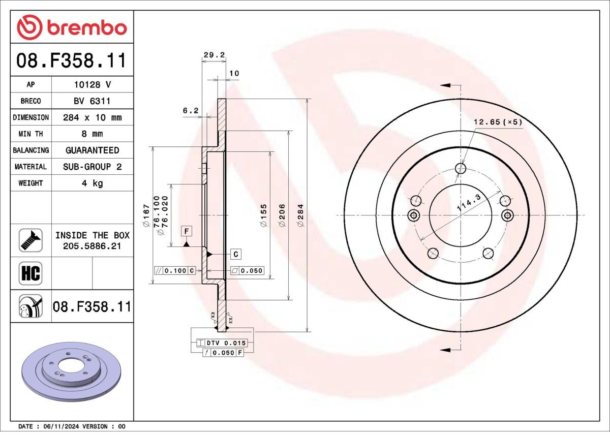 Bremsscheibe BREMBO 08.F358.11, 1 Stück