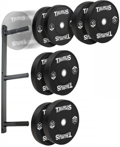 Taurus Black Olympic Rubber Bumper Weight Plates 100kg Set with Wall Mount...