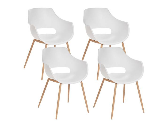 Beliani Esszimmerstuhl 4er Set Weiß Millers, Weiß, Braun, Kunststoff, 55x82x60 cm, Esszimmer, Stühle