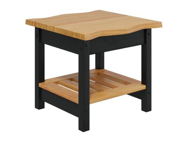 HAQWRDQSG Beistelltisch Massivholz Kiefer Couchtisch Schwarz 50x50x45,5cm Rustikaler Sofatisch mit unterer Ablageflaeche und lebender Kante, ideal als Nachttisch fuer Schlafzimmer und Lounge.