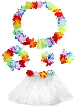 Uplift Picks Colorful Kids Hawaiian Luau Costume Set With Grass Skirt Party Accessories white (5 Pcs)