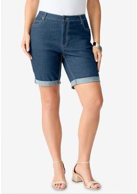 Plus Size Women's Plus Size 24/7 Cuffed Short by Denim 24/7 by Roamans in Medium Stonewash (Size 20 W)