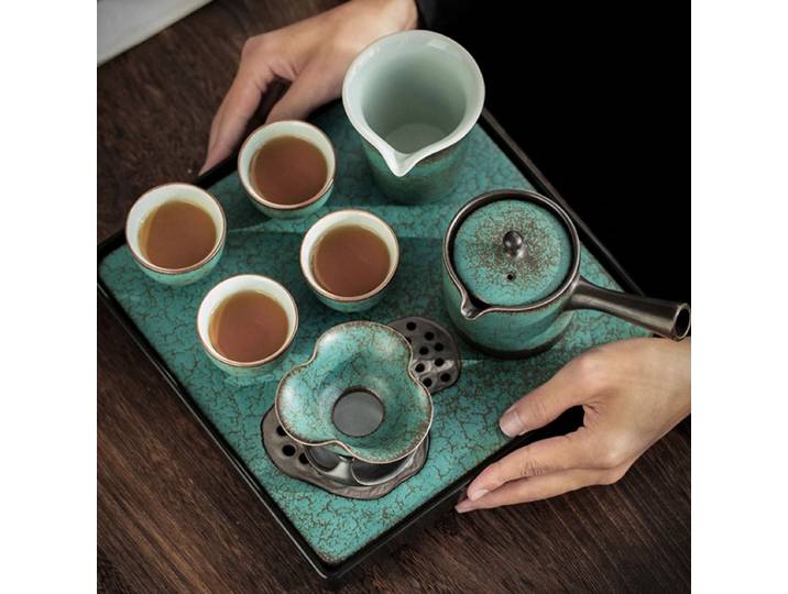 Service à thé chinois avec théière et tasse en céramique, petite assiette à thé, accessoires de thé Kung Fu, coffret cadeau pour la maison et le bureau