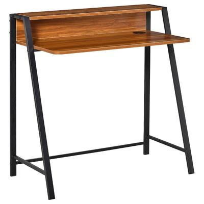 MODFU Schreibtisch Computertisch 84x45x85 cm mit Ablagefach und Kabeldurchlass, MDF und Metallrahmen, Walnuss, kompakt fürs Homeoffice