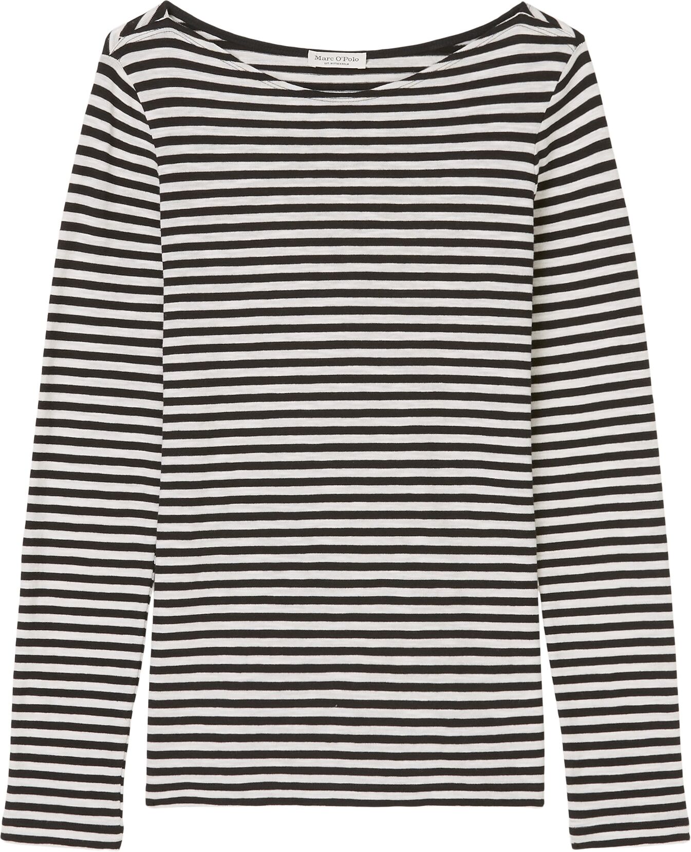 Marc O' Polo Langarmshirt MARC O'POLO, Damen, Gr. XS, schwarz (multi, schwarz_k23), Single Jersey, Obermaterial: 100% Baumwolle, U-Boot-Ausschnitt, Shirts Langarmshirt, im schönen Streifenmuster multi, schwarz_k23 XS