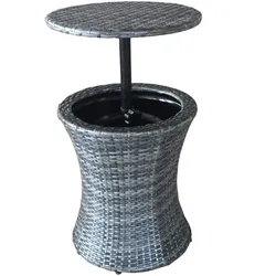 DELUKE Gartentisch YANN mit Getränkekühler - Stahl/Kunststoff, Dunkelgrau, 45x45x85cm | Terrassentisch Wetterfest Outdoor Tisch