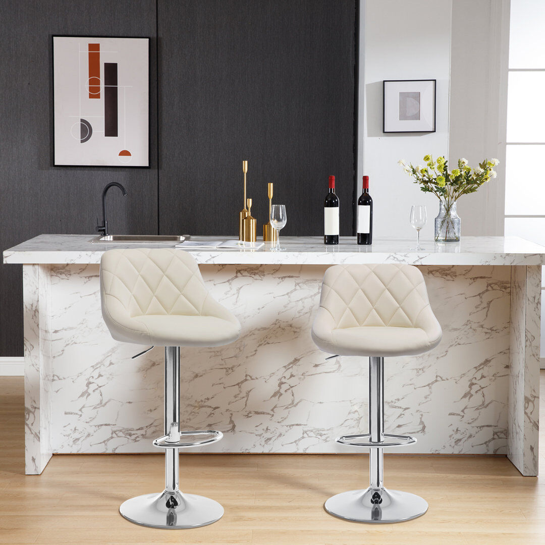 WOLTU Swivel Upholstered Faux Leather Adjustable Height Bar Stool Cream 2