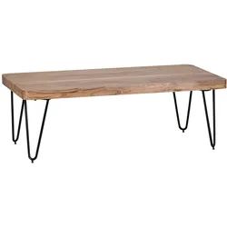 COUCHTISCH aus Massivholz mit Metallbeinen, handgefertigt, einzigartige Maserung, Beige 115x60x40 cm