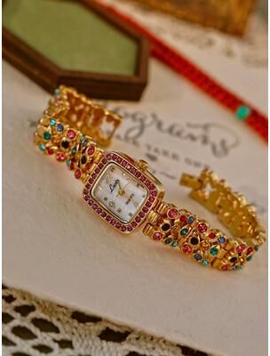 Uplift Essentials French Elegance Colorful Gemstone Watch Luxury Mother of Pearl Square Timepiece With 30m Waterproofing French Elegance Colorful Gemstone Watch Luxury Mother of Pearl Square Timepiece With 30m Waterproofing