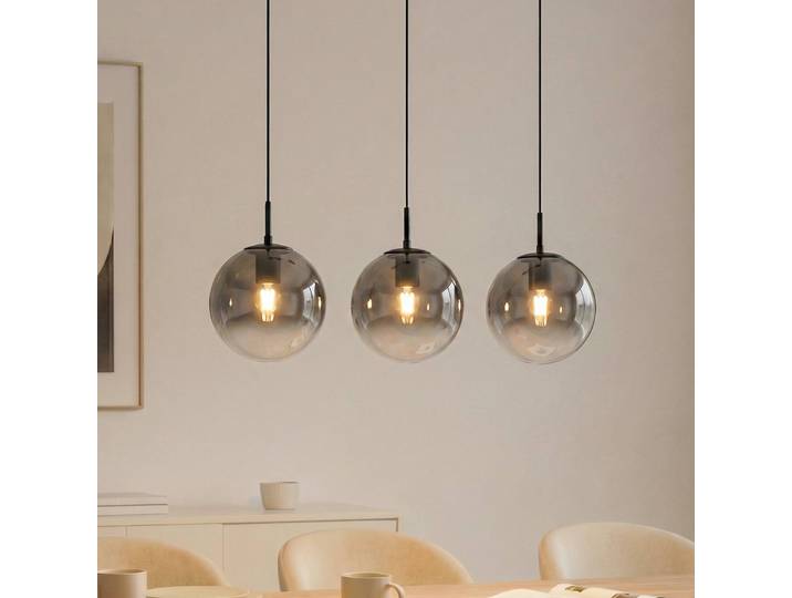 Glas Hängeleuchte Veloura Lucande, dimmbar, klar / transparent, für Wohn- / Esszimmer, Glas, Design