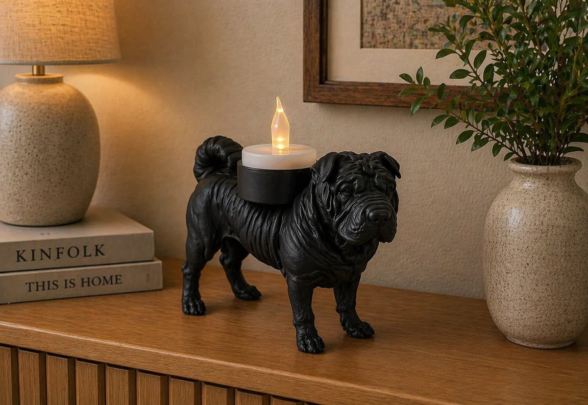 Zwarte Shar Pei Hond Waxinelichthouder voor Decoratie