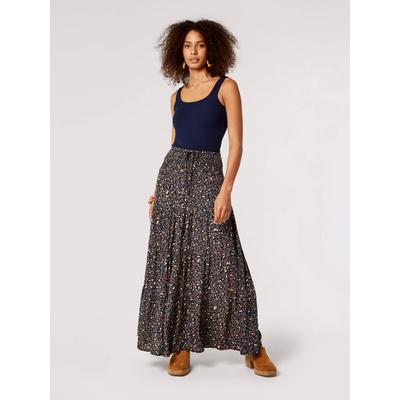 Maxirock APRICOT "Maxirock mit Blumenmuster", Damen, Gr. S (36), blau (navy), gewebt, Obermaterial: 100% Viskose CV., geblümt, Röcke Maxirock, in Etagenoptik