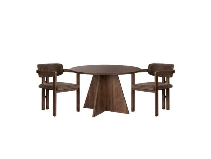 Modern Dining Table & Chairs Set (3 Pieces), Venezia Walnut & Dark Walnut, 120 cm Melamine Coated, Beech Frame, Easy Clean Fabric Stylish & Functional for Home Dining
