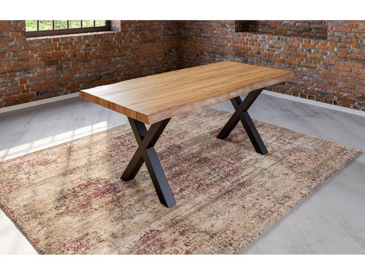 SAM® Baumkantentisch Larne, Akazie Massivholz naturfarben 50mm natürliche Baumkante X Gestell