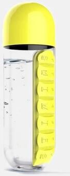 Uplifted Finds 2 In 1 600ml Water Bottle With 7 Day Pill Organizer yellow