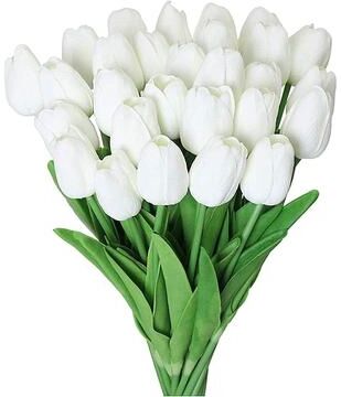 Enova Home 20 Pcs Artificial PU Real Touch Tulips Fake Silk Flowers Stems for Party Home Wedding Decoration