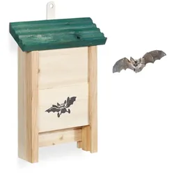Relaxdays Fledermauskasten mit grünem Dach Dunkelgrün,Hellbraun