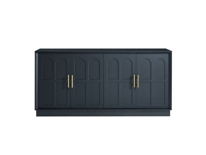 Buffet bas noir 169 x 40 x 80 cm en MDF 4 portes étagères réglables style contemporain