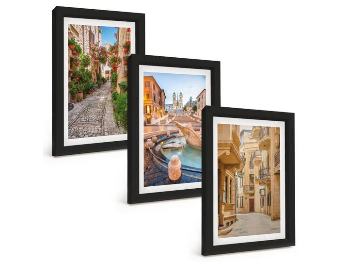 Tulup Bilder SET 3er Set - 20x30 cm Schwarzer Rahmen - Die bezaubernden Straßen des Brunnens, Kunststoff, Rechteckig, 20x30 cm, gerahmt, Bilder & Rahmen, Bilder