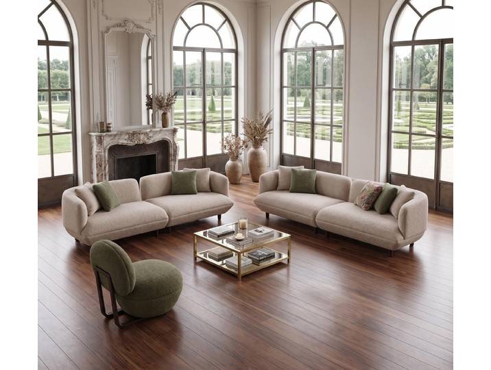 Xlmoebel Polstergarnitur Beige-grüne Polstergarnitur mit edlem Sessel für modernes Wohnen, (Polstergarnitur, 3-tlg., 4-Sitzer mit Sessel), Made in Europa