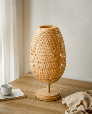 Inspire Curations Handwoven Bamboo Table Lamp Warm Ambient Light For Bedroom, Living Room & Study long D18xh48cm us Plus