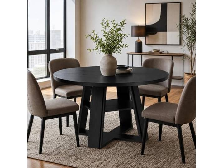 IDEALHOUSE Runder Esstisch 110 cm, Landhausstil Mit Holzfuß Und Ablage Platzsparender Küchentisch, stabil konstruiert, geeignet für 2‑6 Personen im Ess‑ und Wohnbereich